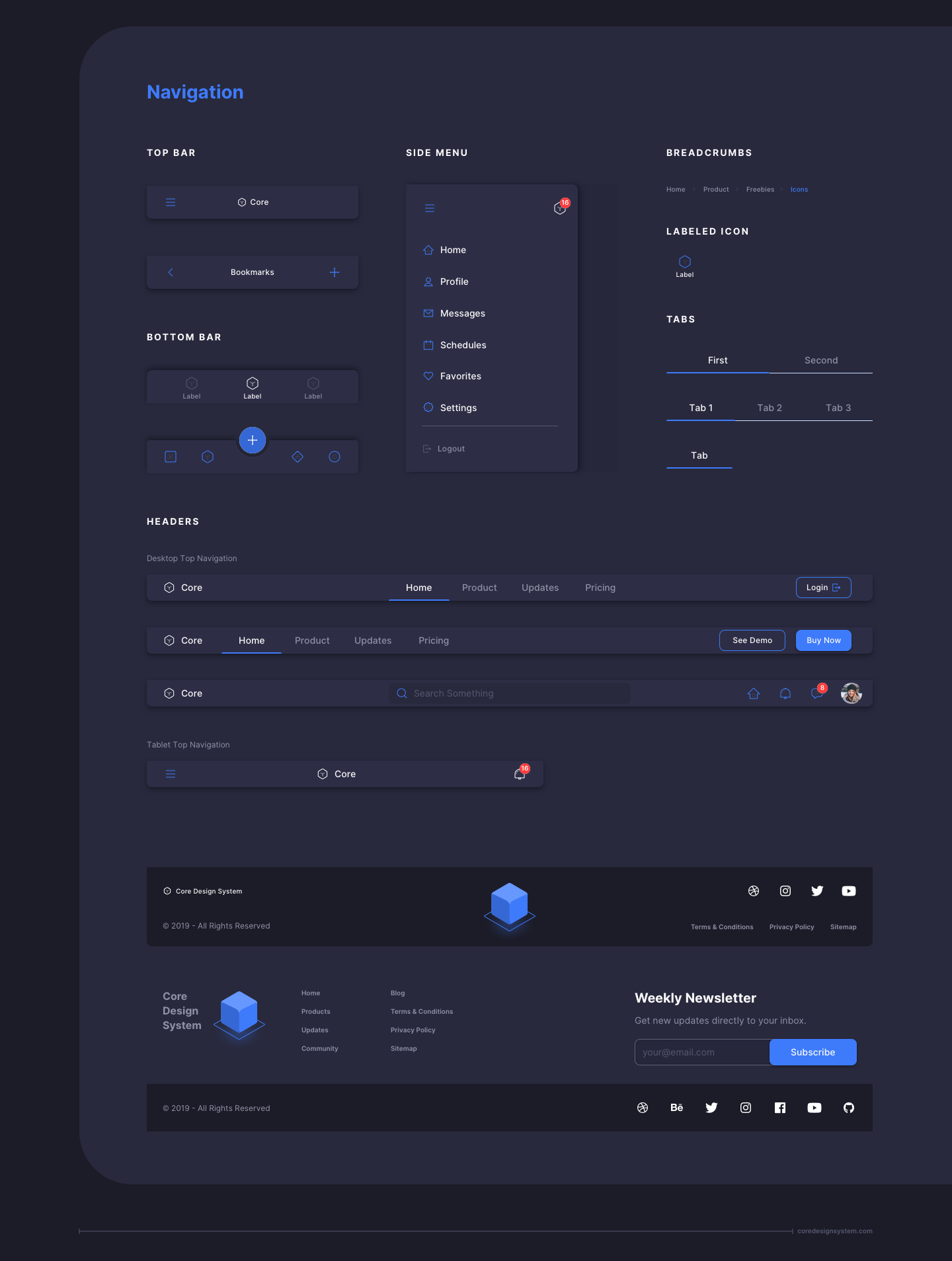 UX Design Navigation UI Component in dark theme