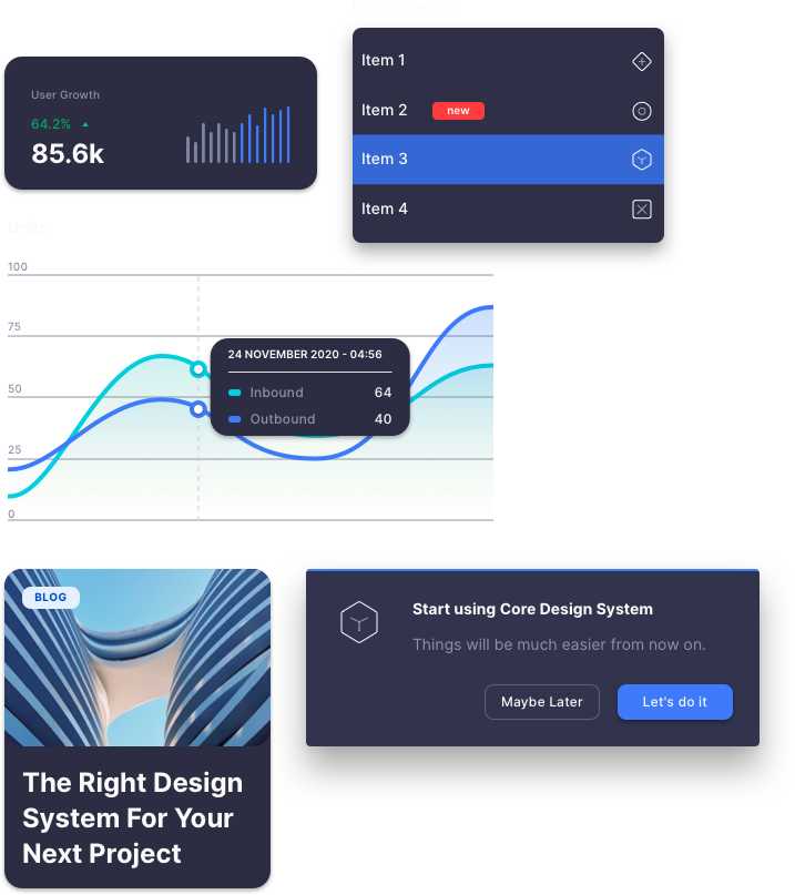 Core design system Dark UI theme components