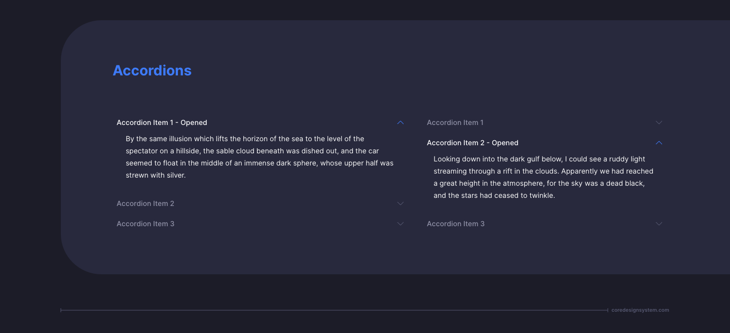 Accordion UI Component in dark theme