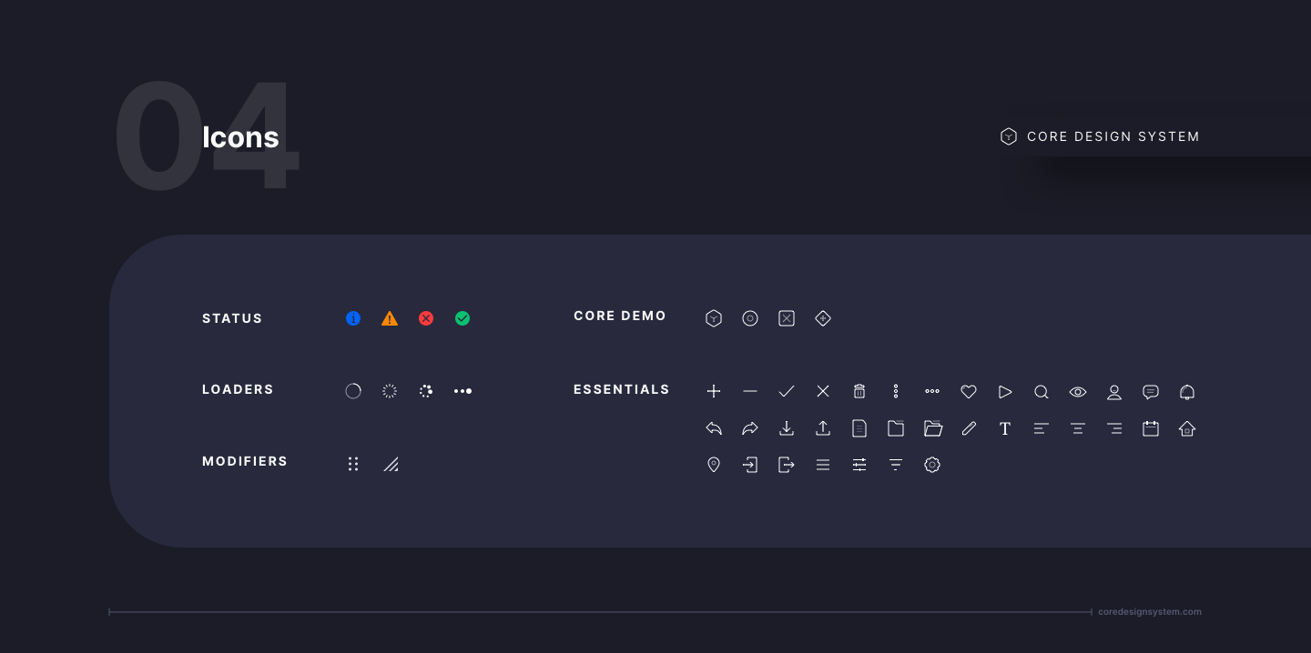 Icon Set UI Component in dark theme