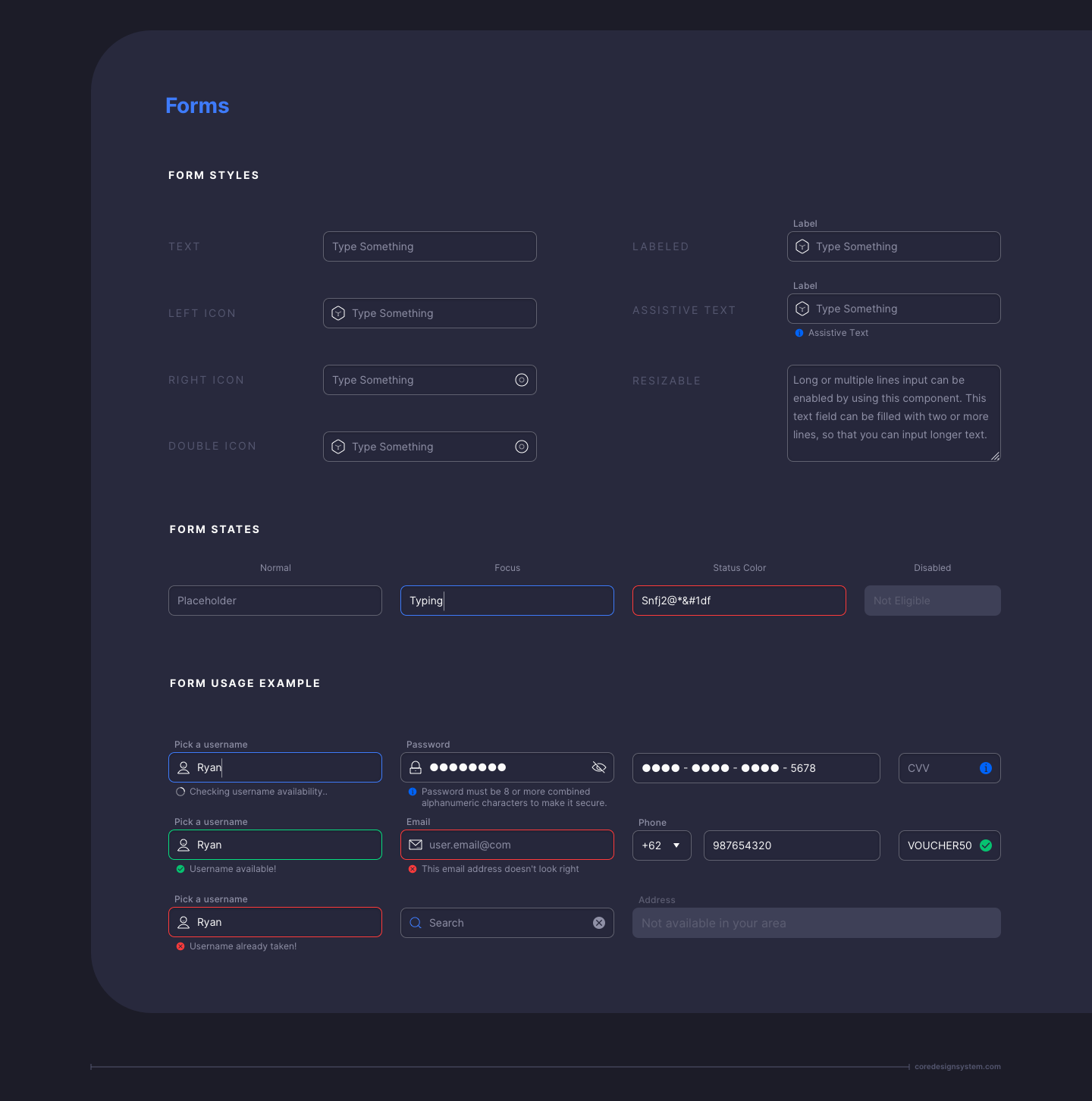 Forms UI Component in dark theme